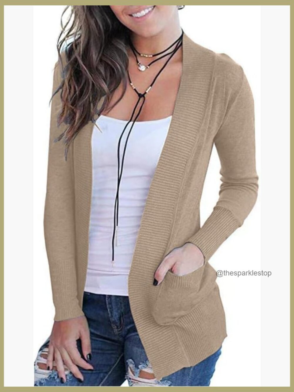Open Front Long Sleeve Knit Cardigan with Pockets